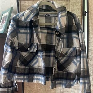 Zara | Blue and Gray Plaid Jacket